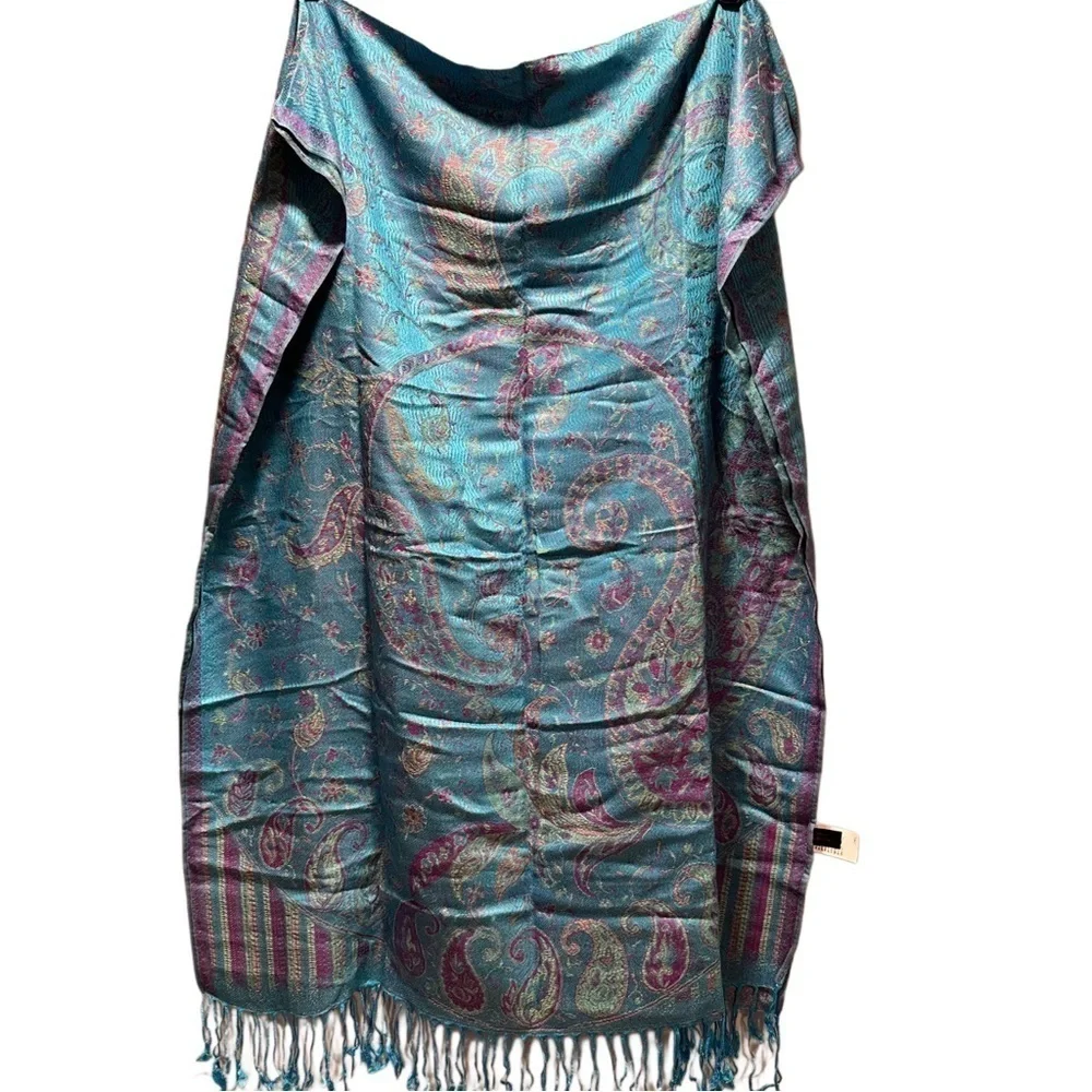 Elegant Shawl in Sky Blue with Purple- Versatile Wrap, Scarf, Veil Soft & Cozy